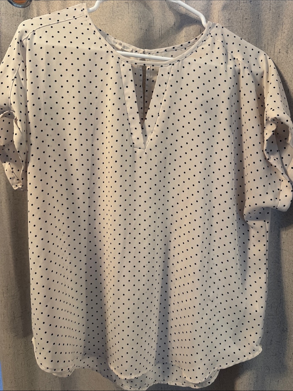 Maurices Cream Short-Sleeve Polka Dot Split-Neck Blouse